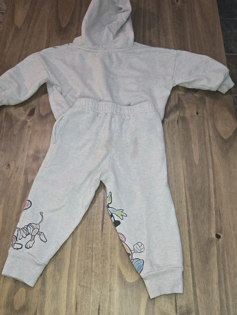 Kids Light Gray Hoodie & Sweatpants Set with Toy Character Prints